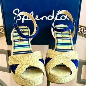 NWT Splendid navy and jute wedge sandals